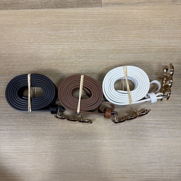 3-pack designer inspired belts with gold buckle, black/tan/white, size 38-41 - Picture 4 of 4